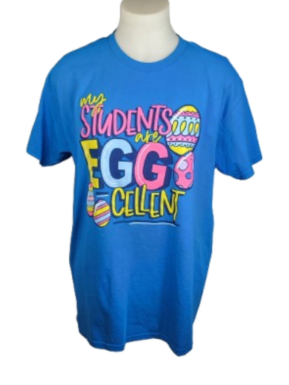 Blue 'My Students Are Eggcellent' Graphic Tee Sz Lg
